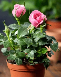 rose plant in pot